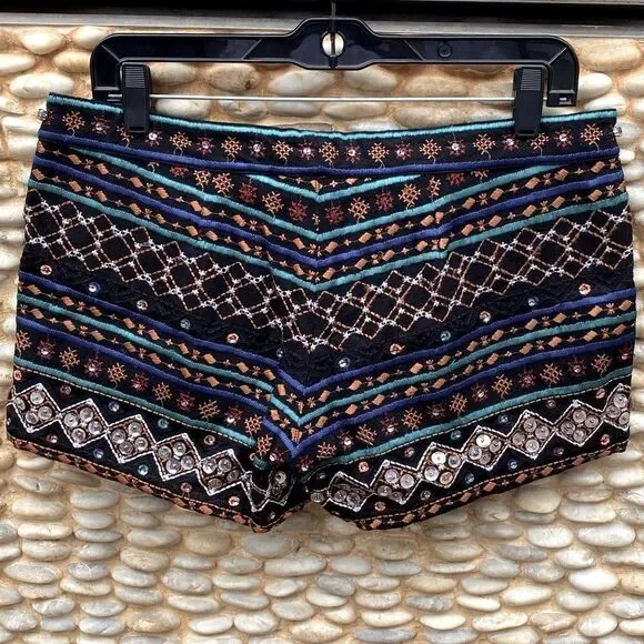 Lucky Brand Embroidered Sequin/Rhinestone Shorts Black. Small. Boho Festival EUC - Picture 5 of 8